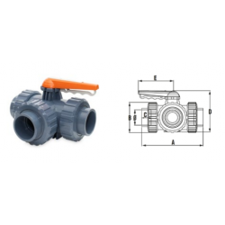 Golyóscsap 3 utas PTFE "T" D75